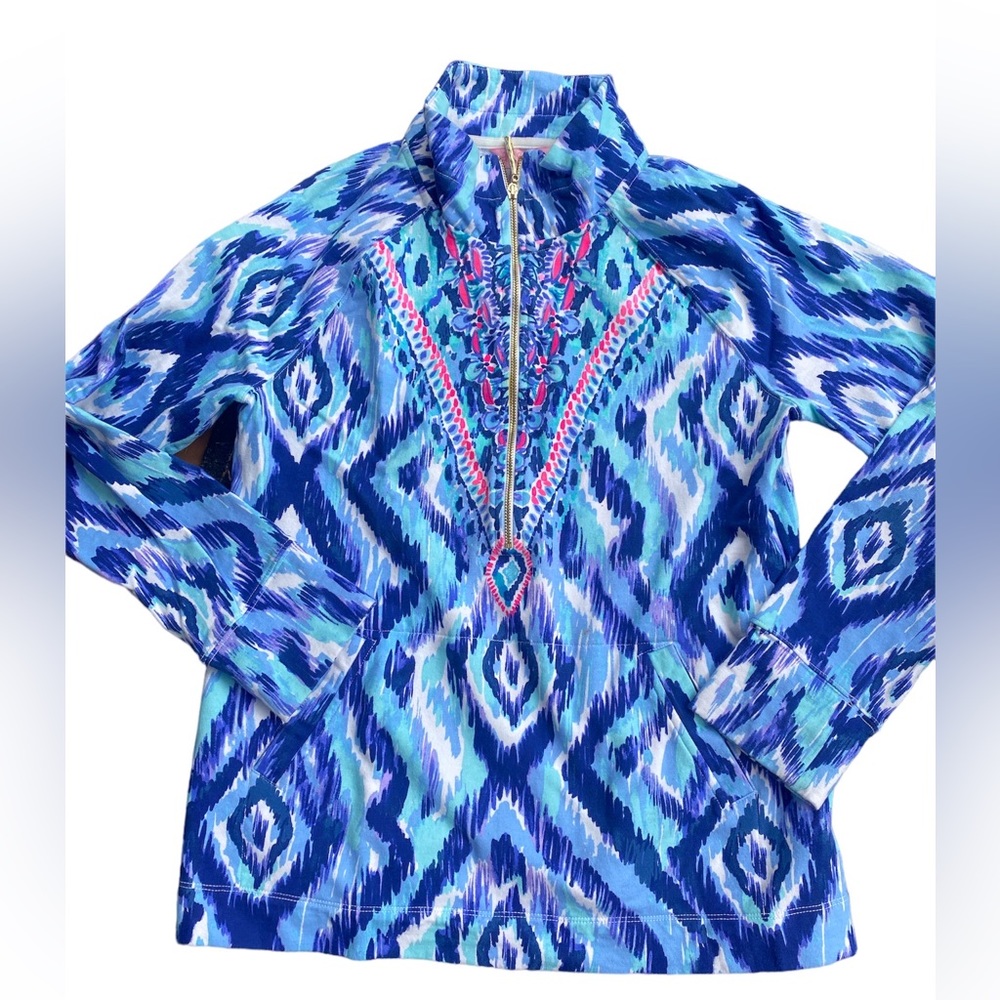 Lilly Pulitzer Half Zip Pullover Blue Pink Print Size Medium